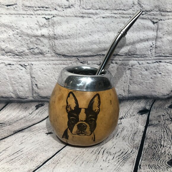 Yerba Mate Gourd Straw Stainless Cup KIT ARTISAN HANDMADE Dog - Picture 4 of 5